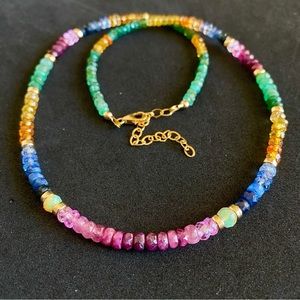 Sapphire, Ruby, Opal and Emerald Beaded Necklace Multi Gemstone